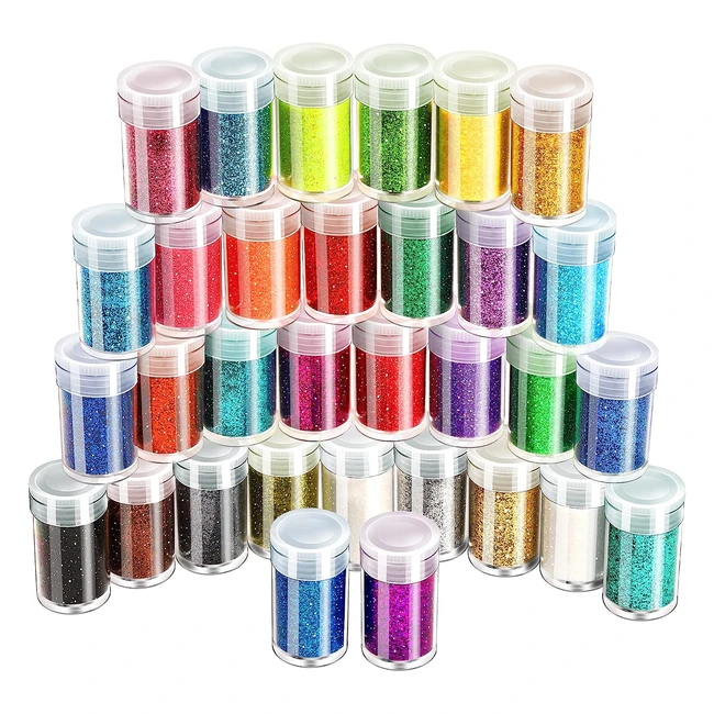 Leobro Fine Glitter Powder - Set of 32 Colors - Ideal for DIY Crafts - Reference
