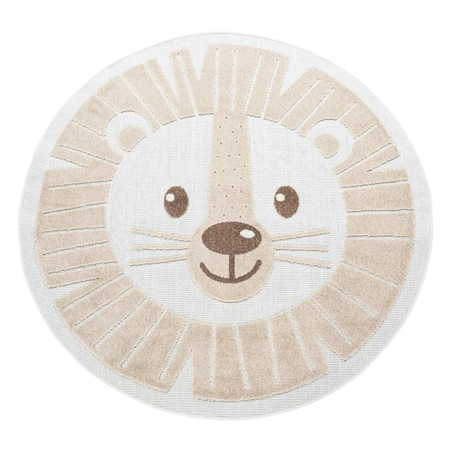 Tapis chambre enfant Paco Home - Rond 120cm - Effet 3D - Couleur beige