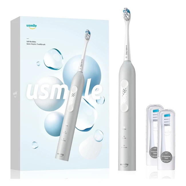 Cepillo Eléctrico Usmile Sonic con Motor de Microburbujas - 3 Modos y 3 Intensidades - Carga de 6 Meses - Cepillos de Desvanecimiento Dupont P4 Gris