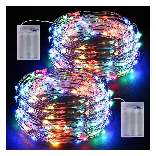 Omelamp Guirnalda Luces Pilas 2 Pack - 12m 120 LED - Decoración Exterior Interior Fiesta Jardín