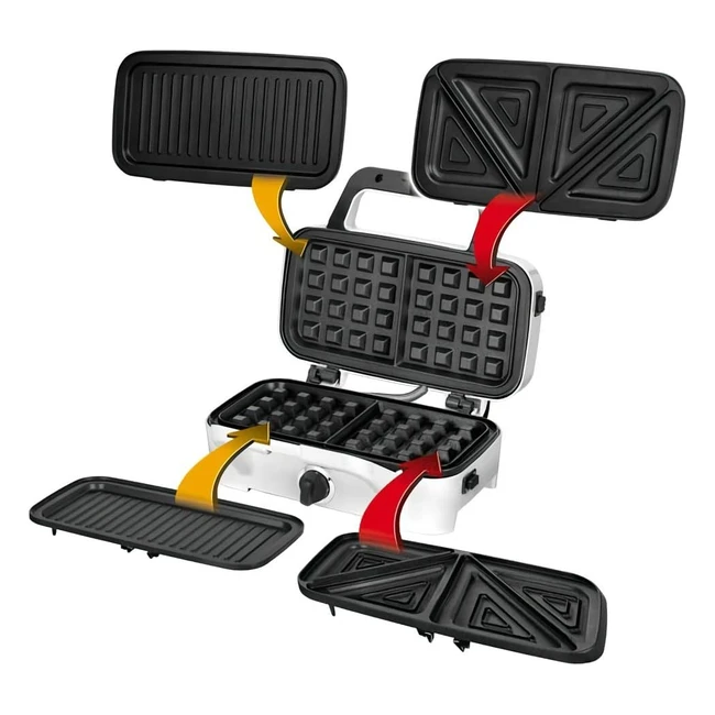 MPM MOP33M Sandwichs 3 en 1 Plaques Interchangeables Appareil Croque Monsieur Gaufrier Belge Grill 1200W