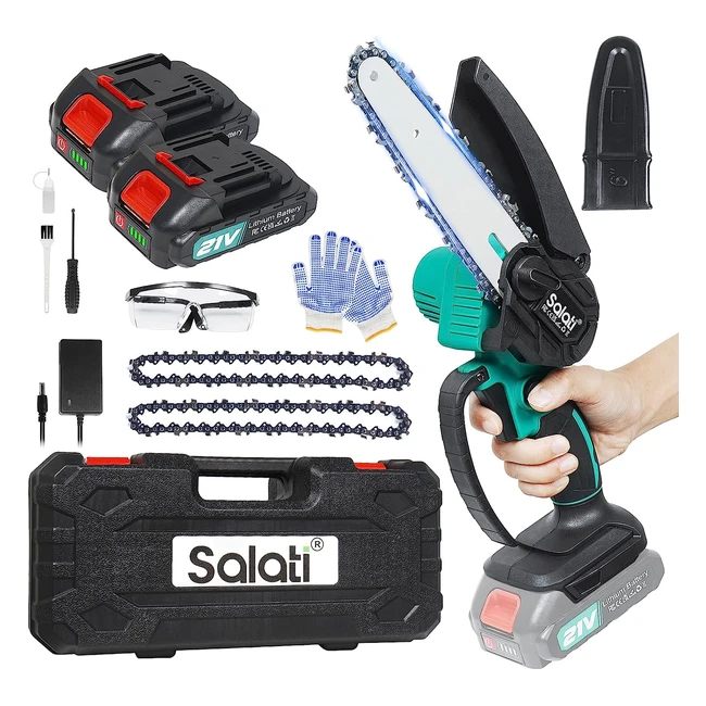 Salati Mini Chainsaw Cordless 6inch | Electric Chain Saw | 2 Batteries | Portable Power Chainsaw