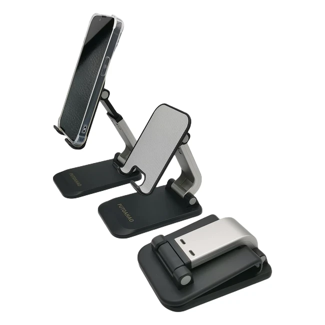Putoahao Black Tablet Stand - Foldable Desktop Holder for iPad Pro, Samsung Tab, iPhone - Adjustable & Portable