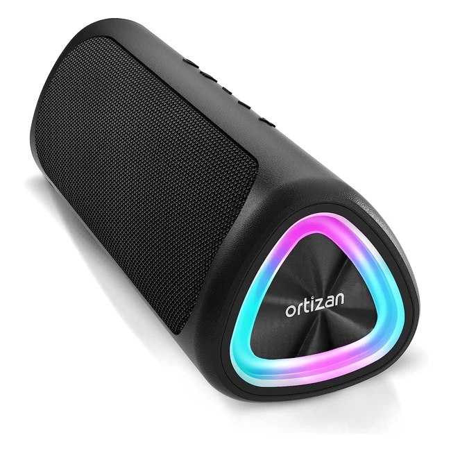 Altavoz portátil inalámbrico Ortizan con sonido envolvente de 360°, extra bass y luces LED - Bluetooth 5.0 - 30h de tiempo de juego