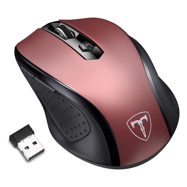 Lionsing Wireless Mouse - 2.4GHz Optical Mouse with USB Receiver - 5 Adjustable DPI Levels - 6 Buttons - Cordless Mouse for Laptop PC - Red