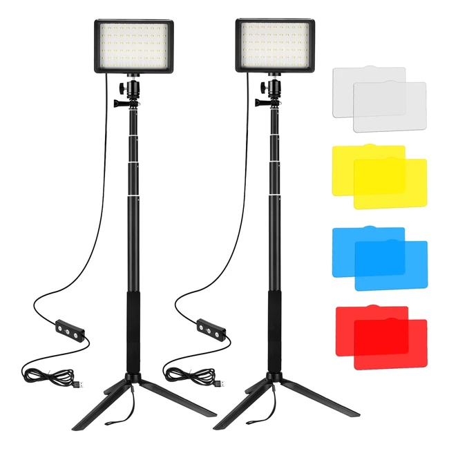 Cifotto Luce LED Video 2Pack - Luci Fotografiche USB 5600K Dimmerabile con Stativo Regolabile e Filtri Colorati - TikTok YouTube Registrazione Video