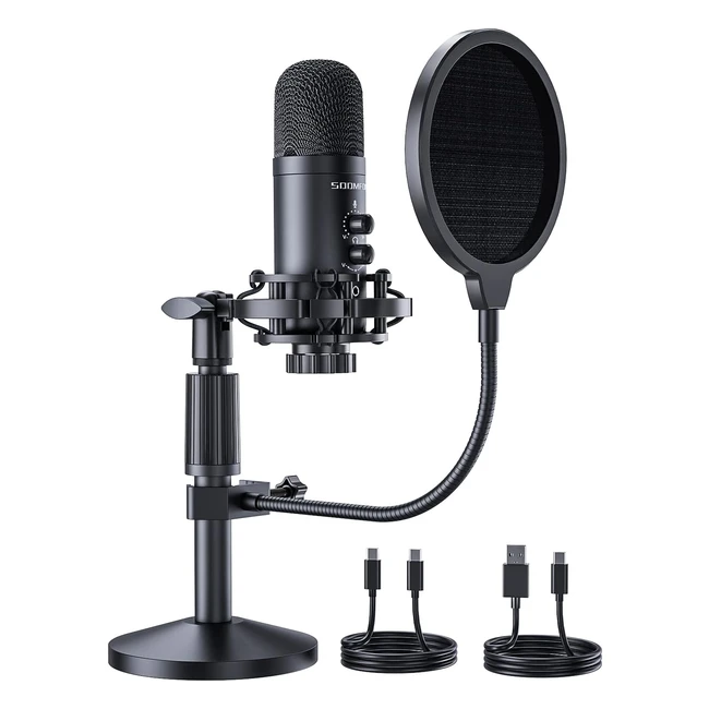Soomfon USB Condenser Microphone for PC - Realtime Monitoring, 35mm Headphone Output - Gaming, Podcasting, Streaming, Recording