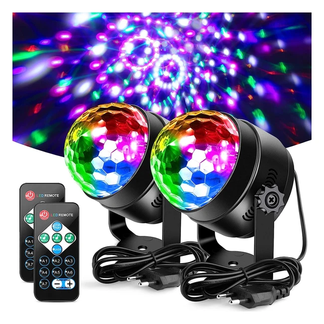 Litake Boule Disco Commande Vocale 2 Pack 7 Couleurs Boule Facette avec Télécommande 6W Éclairage de Scène Musique Activé Strobe pour Fête Bar Club Festival Mariage