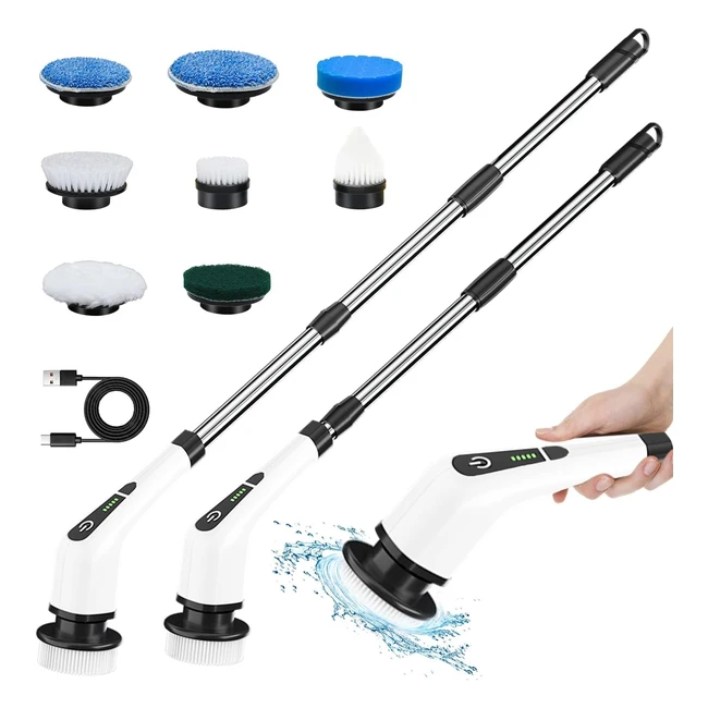 Brosse de Nettoyage Électrique Topmako - Brosse Rotative avec 8 Têtes de Brosse Remplaçables et Tige Réglable - Electricspin Scrubber