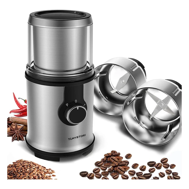 Macinacaff Elettrico 350W Yumystori con 2 Ciotole Rimovibili in Acciaio Inox