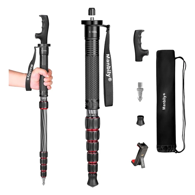 Camera Monopod Walking Stick Manbily - Carbon Fiber, Portable, Compact - 6 Sections, 61inches, 154lbs