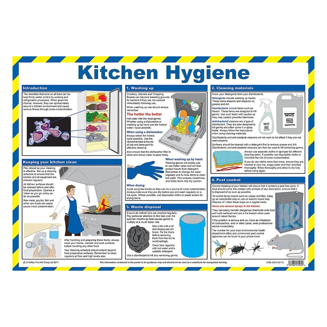 Safety First Aid Laminated Kitchen Hygiene Poster - Prevent Accidents & Maintain Healthy Environment - 59x42cm