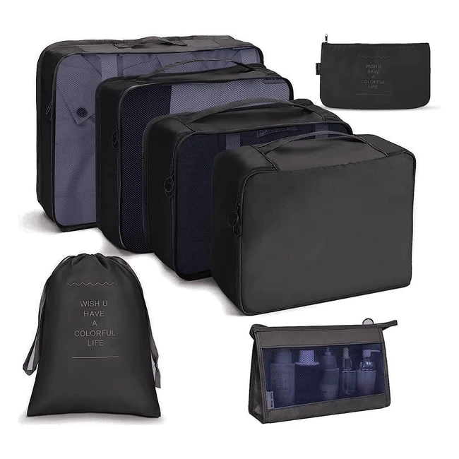 Ensemble de voyage 7en1, organisateur de bagage, sacs de rangement pour vêtements, chaussures et cosmétiques