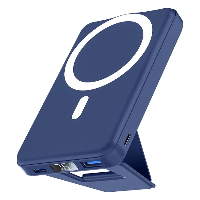 Power Bank Magsafe Podoru 10000mAh - Caricatore Portatile iPhone Wireless Magnetico - Display LED - Ricarica Rapida - Blu Navy