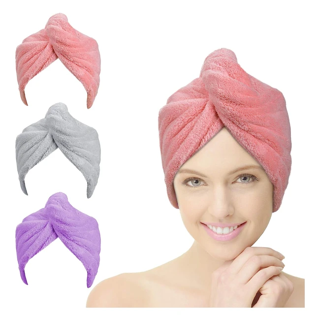 Acwoo Asciugamani Capelli a Turbante - 3 Pcs Microfibra Super Assorbente Asci