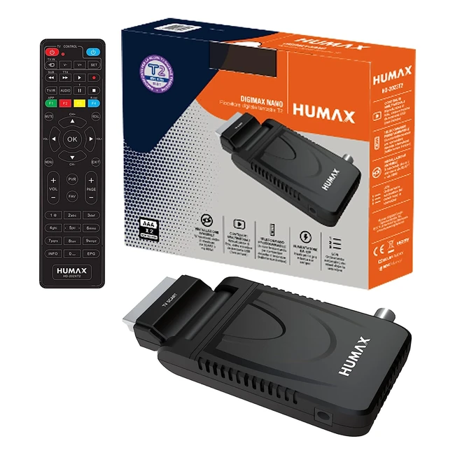 Humax Decoder Digitale Terrestre DVBT2 HD2023T2 Digimax Nano - Telecomando 2 in 1 - Risoluzione video fino a 1080p Full HD