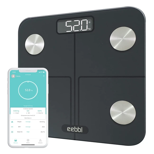 EEBBL Body Fat Scale - Bluetooth Digital Weight Scale with Smartphone App - Black