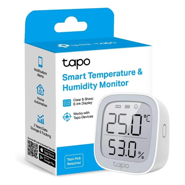 TP-Link Tapo Smart Temperature/Humidity Monitor - Realtime Notifications - LCD Display - Alexa & Google Home Compatible - T315