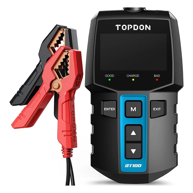 Topdon Battery Tester BT100 - 12V Car Battery Tester - 1002000CCA - Cranking Charging Tester - DIYers Auto Repair Shops - Backlit