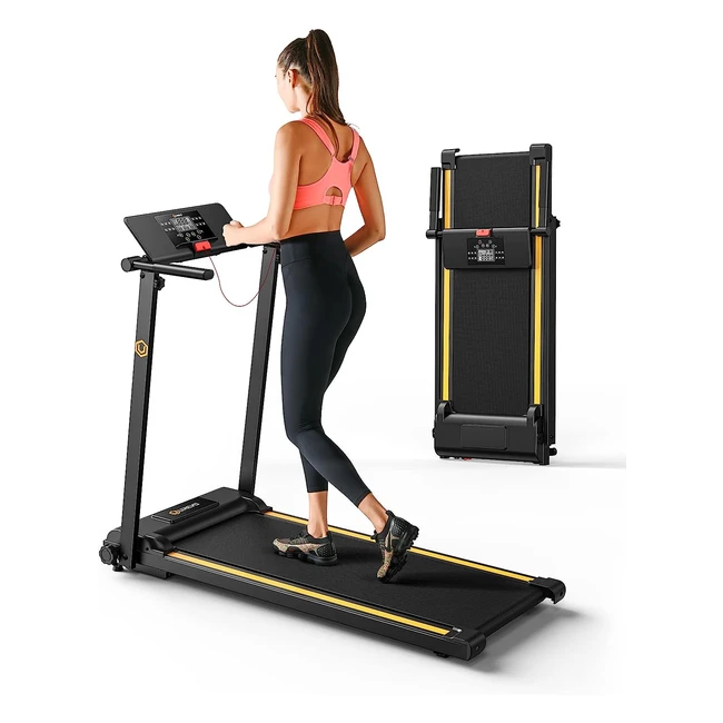 Urevo Laufband für Zuhause 2,25 PS klappbares Laufband mit 12 HIIT-Modi platzsparendes Gehpad mit verbreitertem Laufband LCD-Monitor kompaktes Mini-Laufband für Zuhause Büro einfach zusammenklappbar