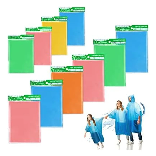 Waterproof Family Pack Poncho - 10pcs - Disposable Rain Poncho - Clear Plastic - Festival Raincoat - Travel Rain Poncho - for Kids & Adults