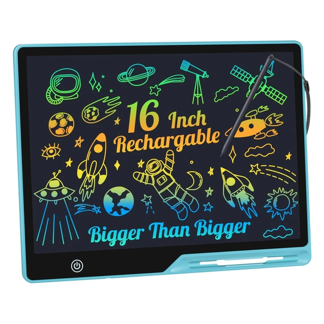 16 Inch LCD Writing Tablet - Rechargeable Doodle Board for Kids - Educational Toys - Portable Drawing Tablet - Blue