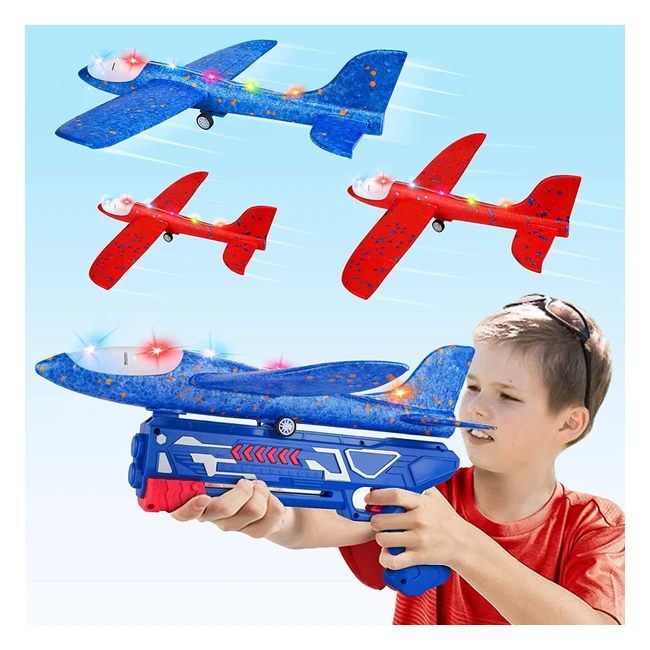 LED Glider Plane with Launcher Gun | Foam Catapult Airplane Flying Toy | Ages 3-12 | Indoor/Outdoor | Xmas/Birthday Gift