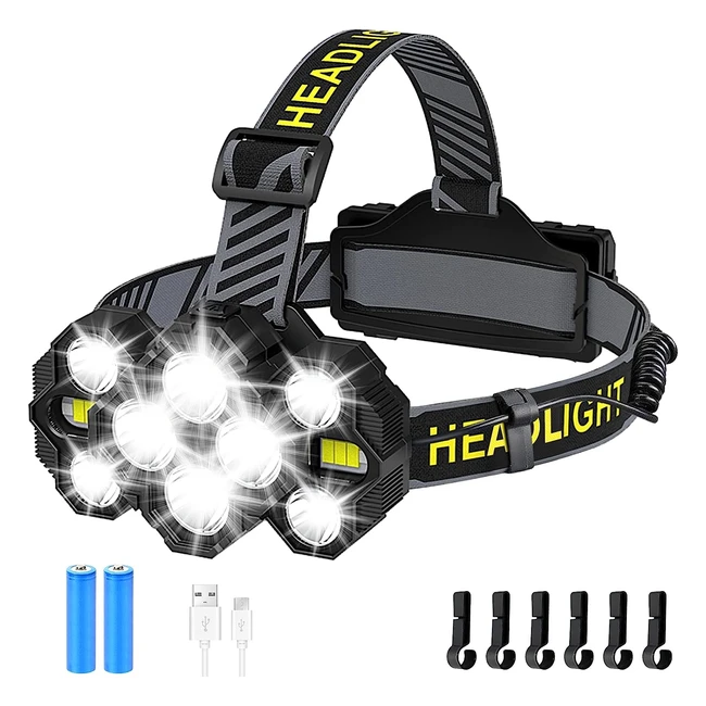 Lampe Frontale Lsnisni 18000 Lumens USB Rechargeable - 10 Modes, Lumière Rouge, Crochets pour Casque