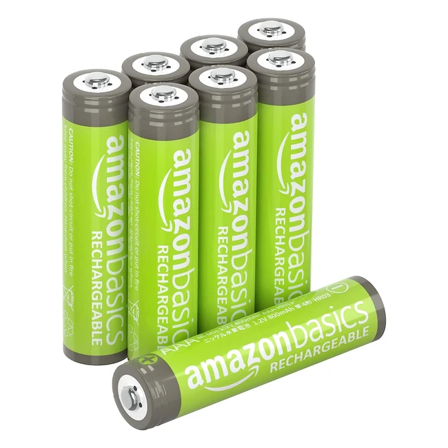 Amazon Basics AAA Rechargeable Batteries Precharged - Pack of 8 | Long Battery Life, 800mAh