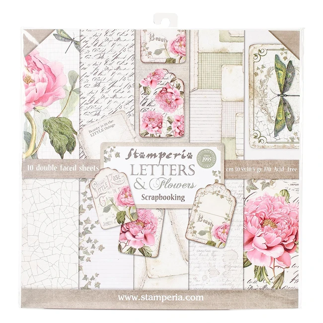 Bloc Papier Scrap Double Face 10 Feuilles 305x305 12x12 Lettres et Fleurs - Stam