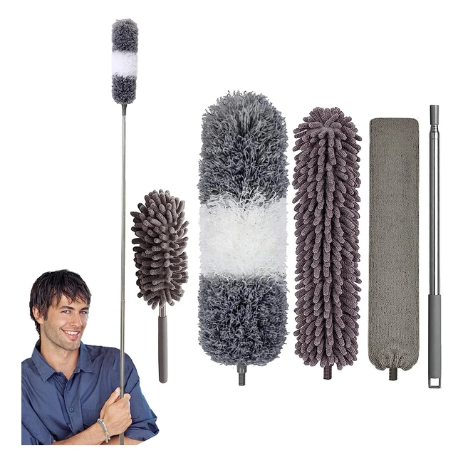 Extendable Feather Duster - Microfiber Dusters for Cleaning Ceilings Fan - 250cm