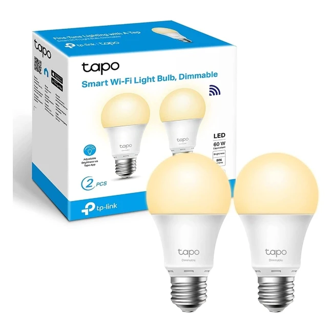 Tapo Ampoule Connectée LED E27 Blanc Chaud 2700K 8.7W 806lm Dimmable - Compatible avec Alexa et Google Home