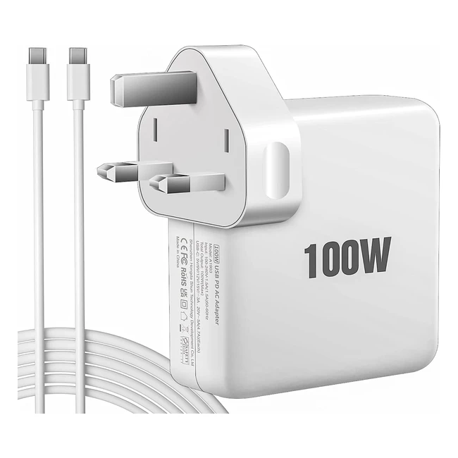 100W USB-C Power Adapter with 2m Cable | Fast Charging for MacBook Pro & Air | Compatible with Lenovo, HP, Dell, Asus