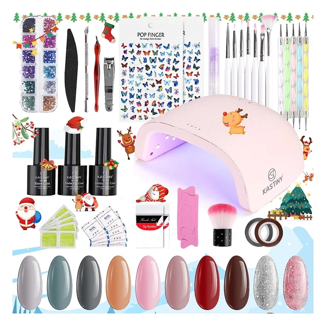 Kit Smalto Semipermanente Kastiny 13 Pcs - Lampada 72W UVLED - Manicure Rosa Glitterato Marrone