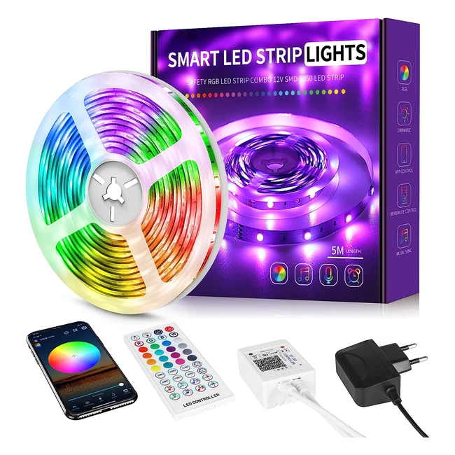 beaeet LED Strip 5m | Selbstklebend | Farbwechsel | Fernbedienung und App