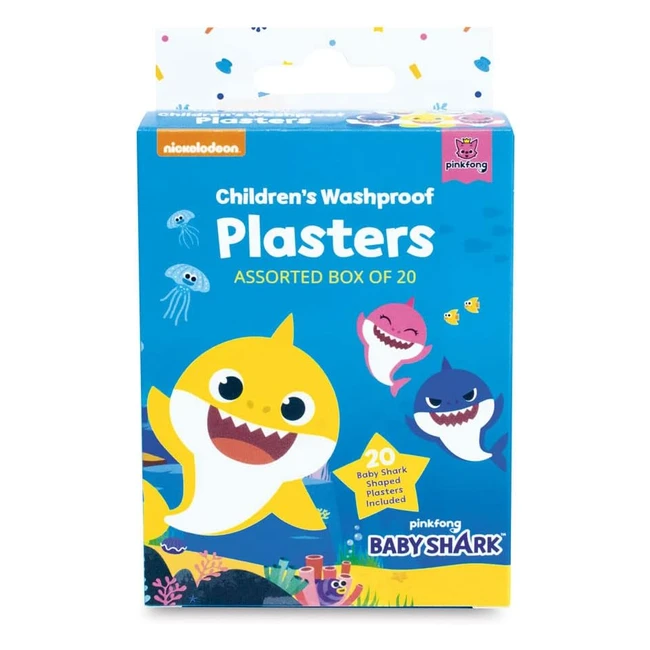 Baby Shark Washproof Plasters - Essential Safety & Health for Kids - Box of 20 - 2 Shapes
