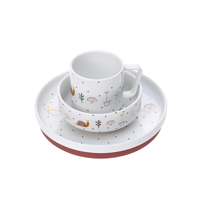 Lässig Kindergeschirr Set Porzellan Teller Schüssel Tasse mit Silikonring rutschfestes Kindergeschirr