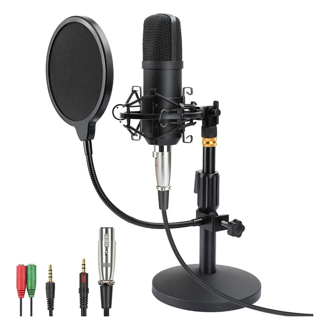 Zhenren XLR to 3.5mm Condenser Microphone Kit | Professional Studio Recording | Podcasting | Gaming