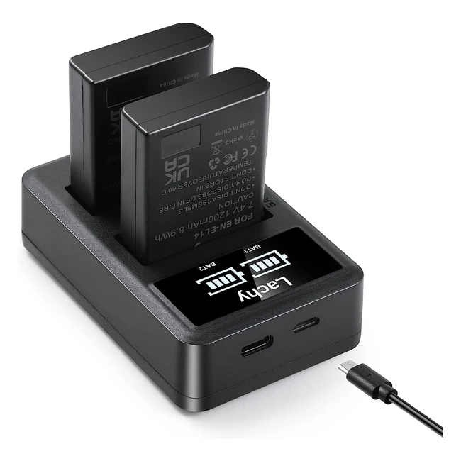 Lachy 2Pack EN-EL14/EN-EL14a Battery Pack - 1200mAh - Dual Charger - Nikon D3100 D3200 D3300 D3400 D3500 D5100 D5200 D5300 D5500 D5600 DF Coolpix P7000 P7100 P7700 P7800