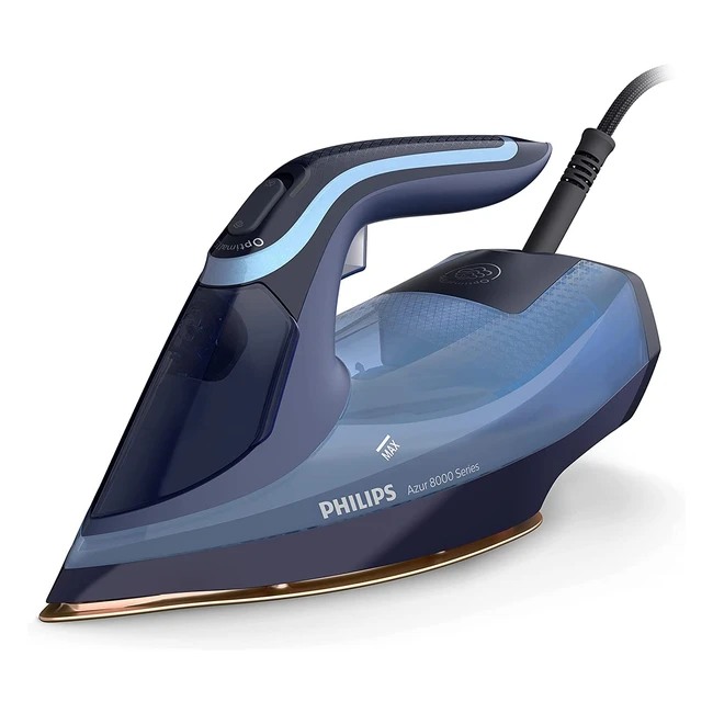 Fer à vapeur Philips Azur 8000 - 55 g/min de vapeur continue - Effet pressing jusqu'à 240 g - 3000 W - Technologie OptimalTemp - SteamGlide Elite - Bleu ciel DST802020