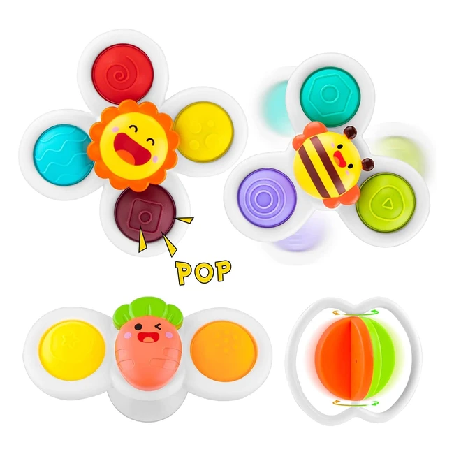 Sirecal Suction Cup Spinner Toys - Baby Bath Toys with Suction Cup - Release Anxiety - Travel Toys - 4pcs