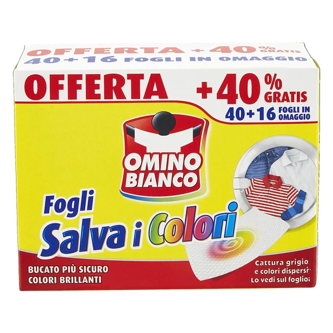 Omino Bianco Fogli Salva Colore - Struttura a Nido d'Ape - Catturano il Grigio e i Colori Dispersi nel Lavaggio - 40 Pezzi + 16 Omaggio