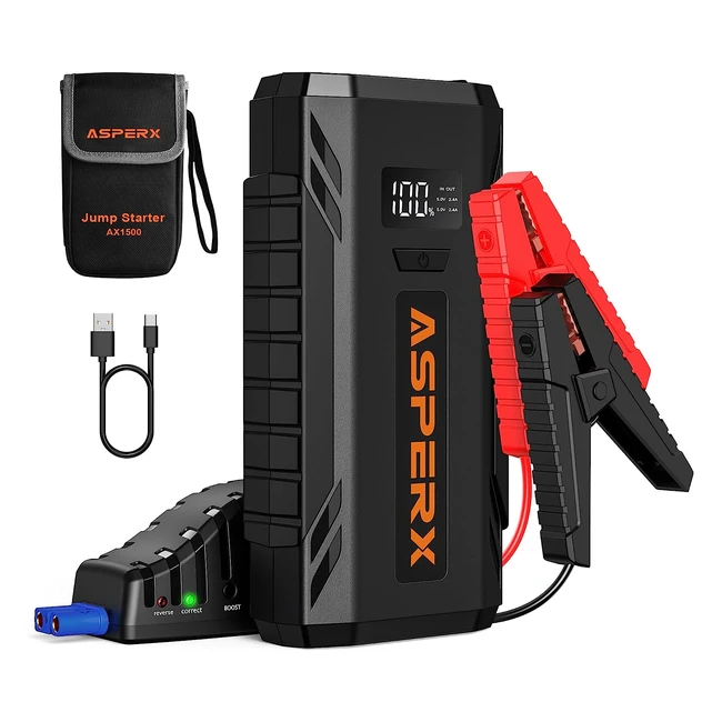 Asperx Jump Starter Power Pack - Up to 7L Gas/5.5L Diesel - 1500A - LED Flashlight - 14 Inch LCD Display - Jump Pack for 12V Vehicles