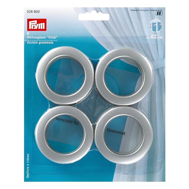 Prym Click Rideau Illets 8 pièces Diamètre 40 mm Argent Mat 526600