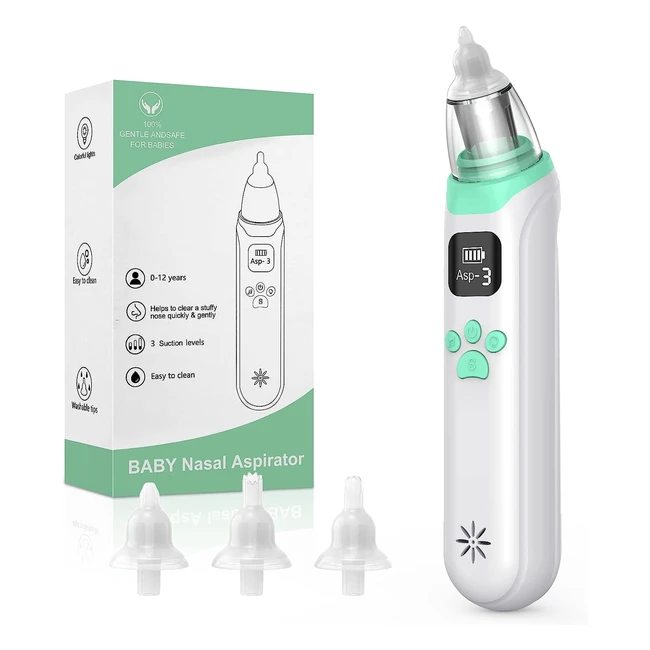 Baby Nasal Aspirator - Rechargeable Electric Nose Sucker with 3 Suction Levels and 3 Silicone Nozzles