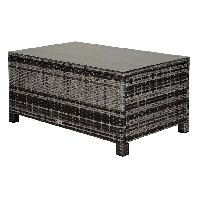Table basse de jardin en rotin tressé avec plateau en verre trempé - 85 x 50 x 39cm - Gris