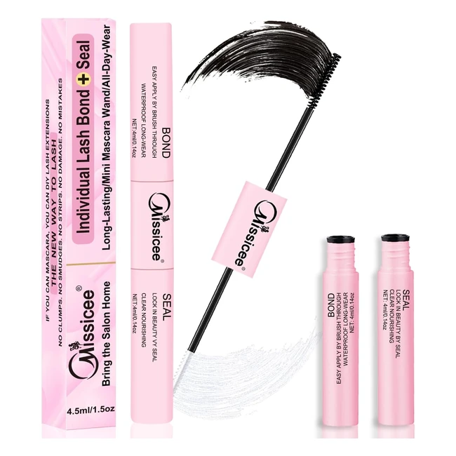 Missicee Bond and Seal Lash Glue 2 in 1 - Super Strong Hold, Latex Free, Waterproof - #1 Choice for DIY Cluster Lashes