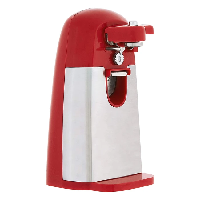 Powerful Red Electric Can Opener by Amazon Basics - Smoothly Open Cans with Stainless Steel Blade