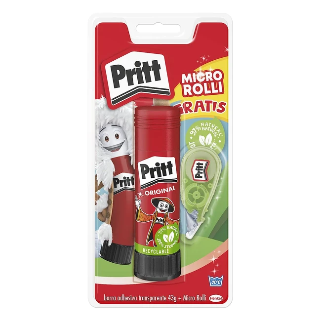 Pritt Barra Adhesiva Corrector Micro Roller Pegamento Infantil 43g