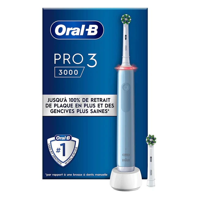 Brosse à dents électrique Oral-B Pro 3000 - Élimine jusqu'à 100% de plaque dentaire - Capteur de pression - 2 brossettes incluses